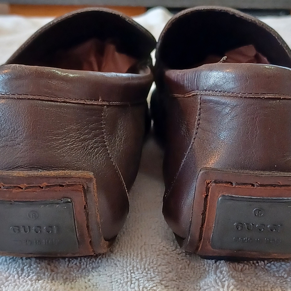 Gucci Leather Men's Shoe's size EURO 45 US 10.5 Brown White 11 Stripe - Picture 4 of 8